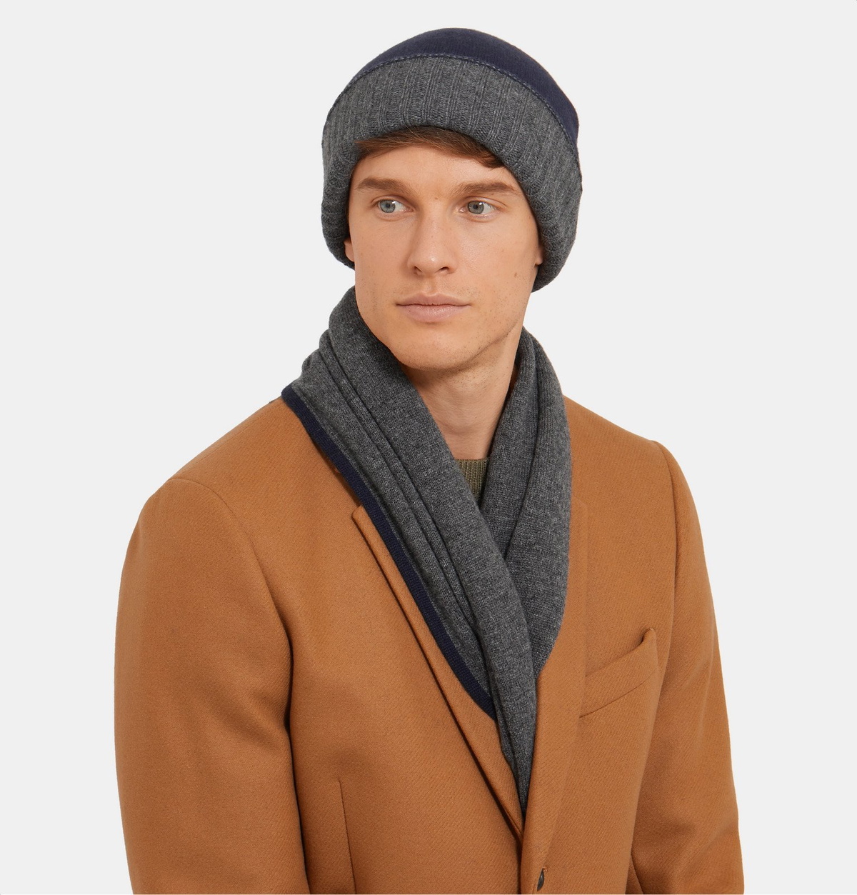 Johnstons of Elgin Reversible Cashmere Beanie and Scarf Set Blue