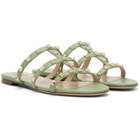 Valentino Garavani Green Rockstud Flat Slide Sandals