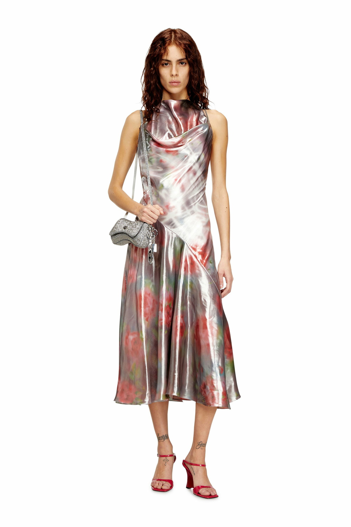 Diesel Metallic midi dress with rose print - Dresses Womens in Multicolor