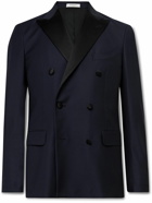 Boglioli - Double-Breasted Satin-Trimmed Wool-Blend Tuxedo Jacket - Blue