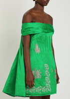 Erdem Embellished Off-the-shoulder Crinkled Satin Mini Dress Green