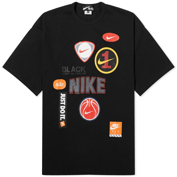 Photo: Comme des Garçons Men's x Nike Oversized Multi Logo Print Te in Black