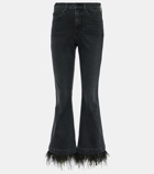 Veronica Beard Carson high-rise feather-trimmed flared jeans