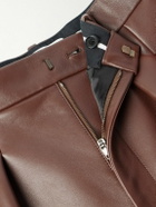 LOEWE - Straight-Leg Pleated Leather Tousers - Brown