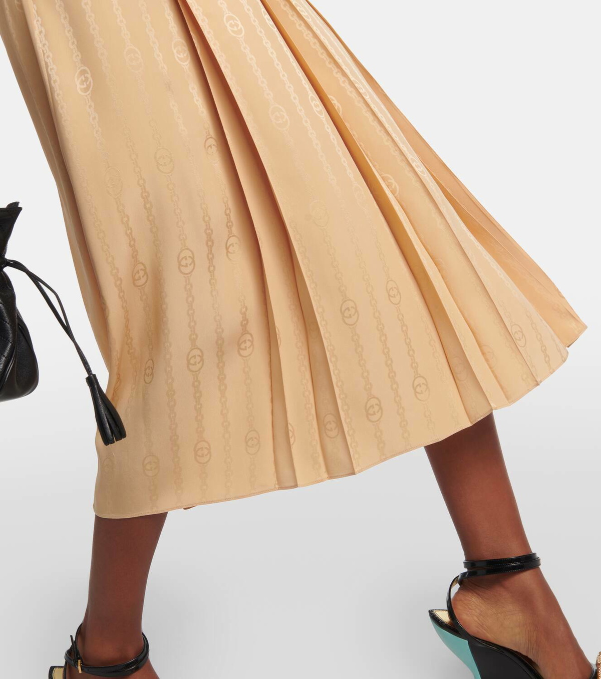 【送料&関税込】Gucci Interlocking G A-line Skirt Gucci Interlocking G Chain jacquard silk midi skirt Gucci