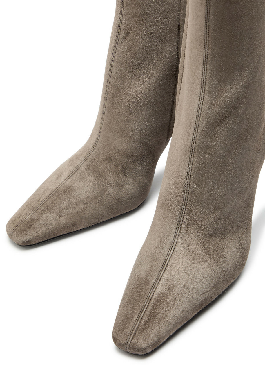 Saint Laurent Jill 95 Suede Ankle Boots Dark Grey