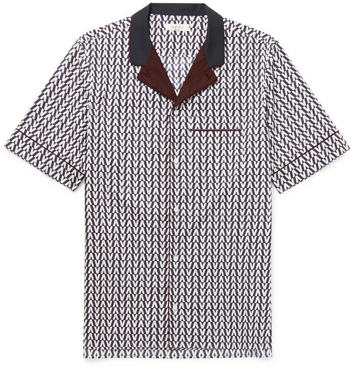 Photo: Valentino - Camp-Collar Printed Cotton-Poplin Shirt - Men - Navy