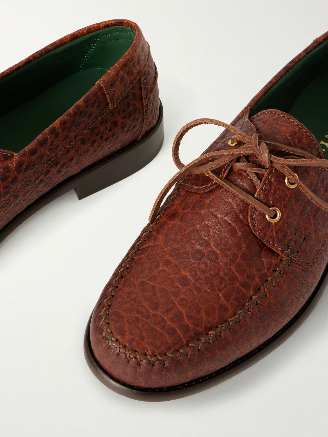 VINNY's - Millo Croc-Effect Leather Boat Shoes - Brown
