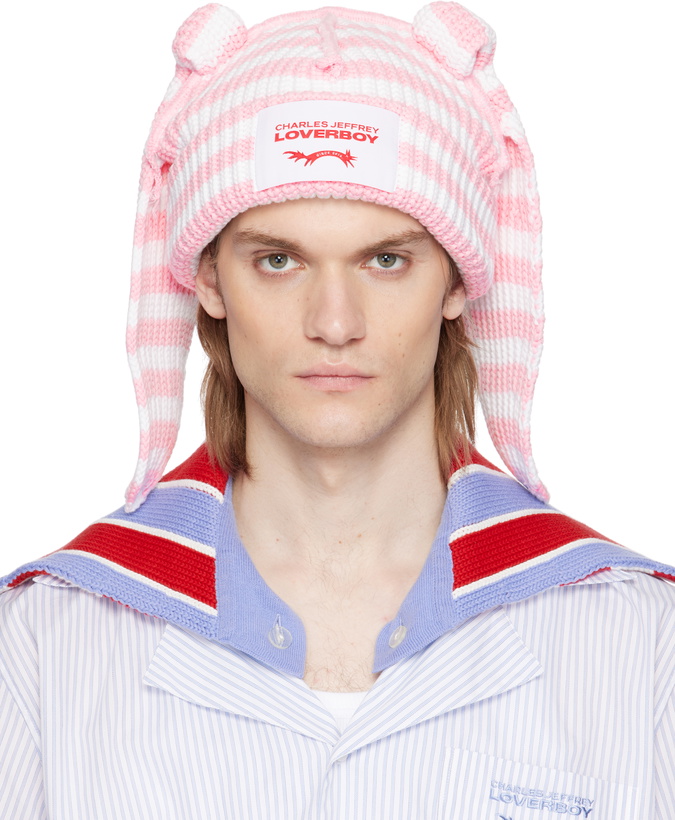 Photo: Charles Jeffrey LOVERBOY SSENSE Exclusive Pink & White Chunky Rabbit Beanie