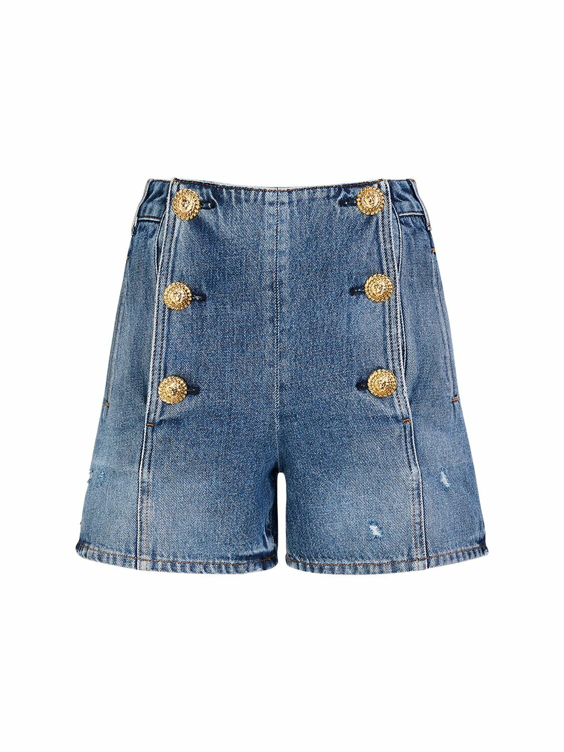 BALMAIN - 6-button High Waist Denim Shorts Balmain