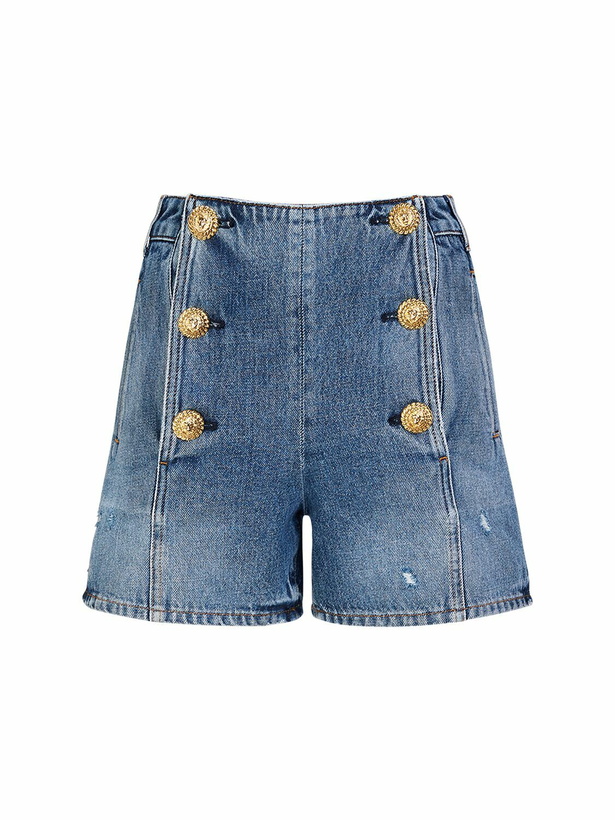 Photo: BALMAIN - 6-button High Waist Denim Shorts