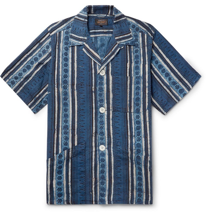 Photo: Beams Plus - Camp-Collar Printed Cotton Shirt - Storm blue