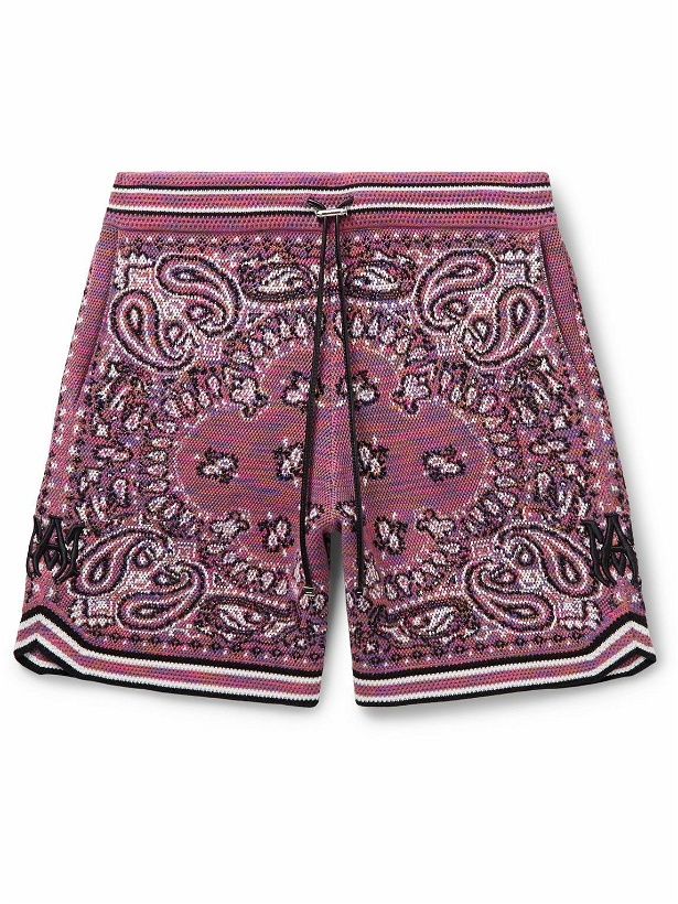 Photo: AMIRI - Straight-Leg Space-Dyed Bandana-Jacquard Cotton Drawstring Shorts - Purple