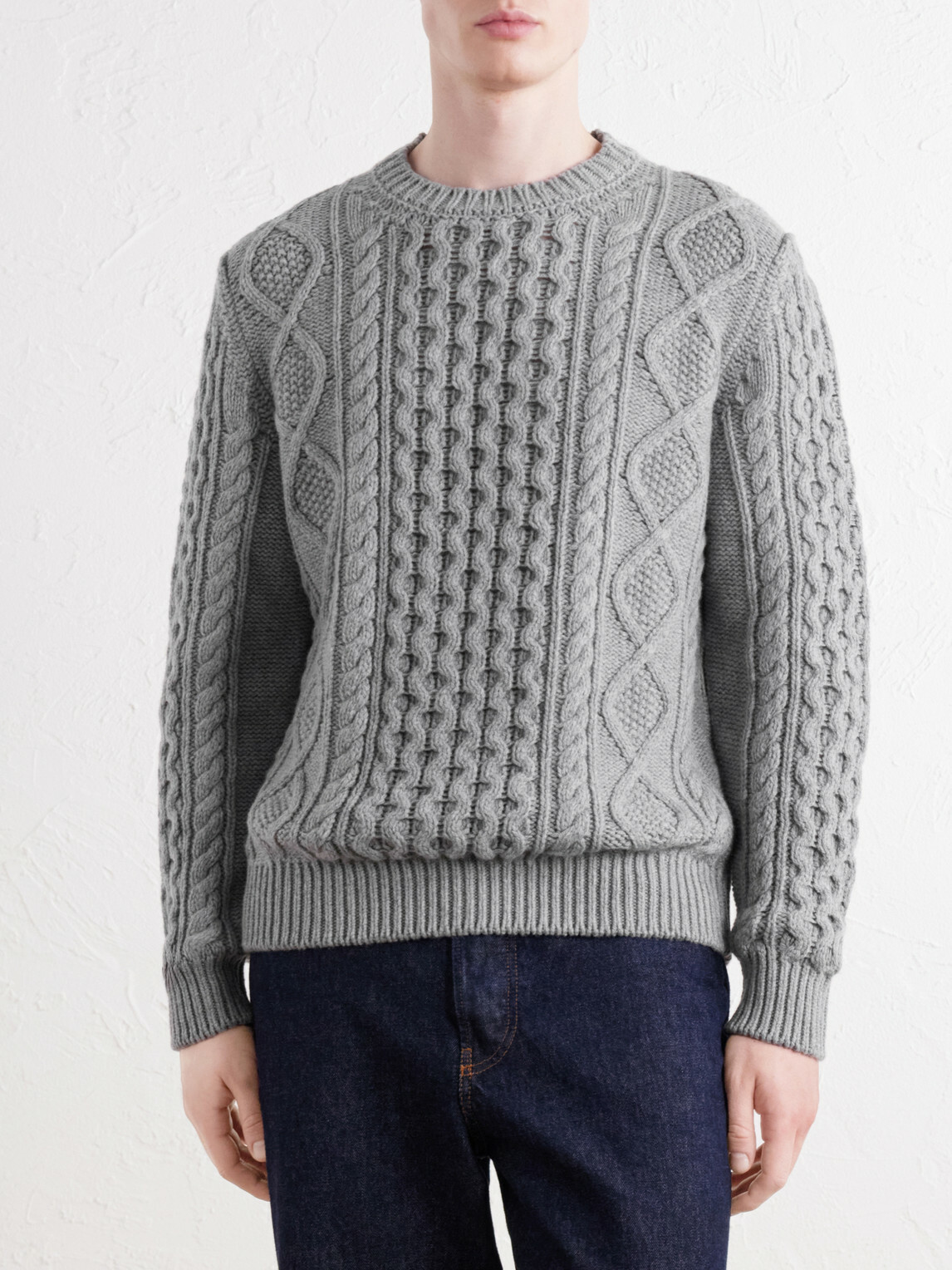 Anderson & Sheppard - Aran Cable-Knit Wool and Cashmere-Blend Sweater - Gray