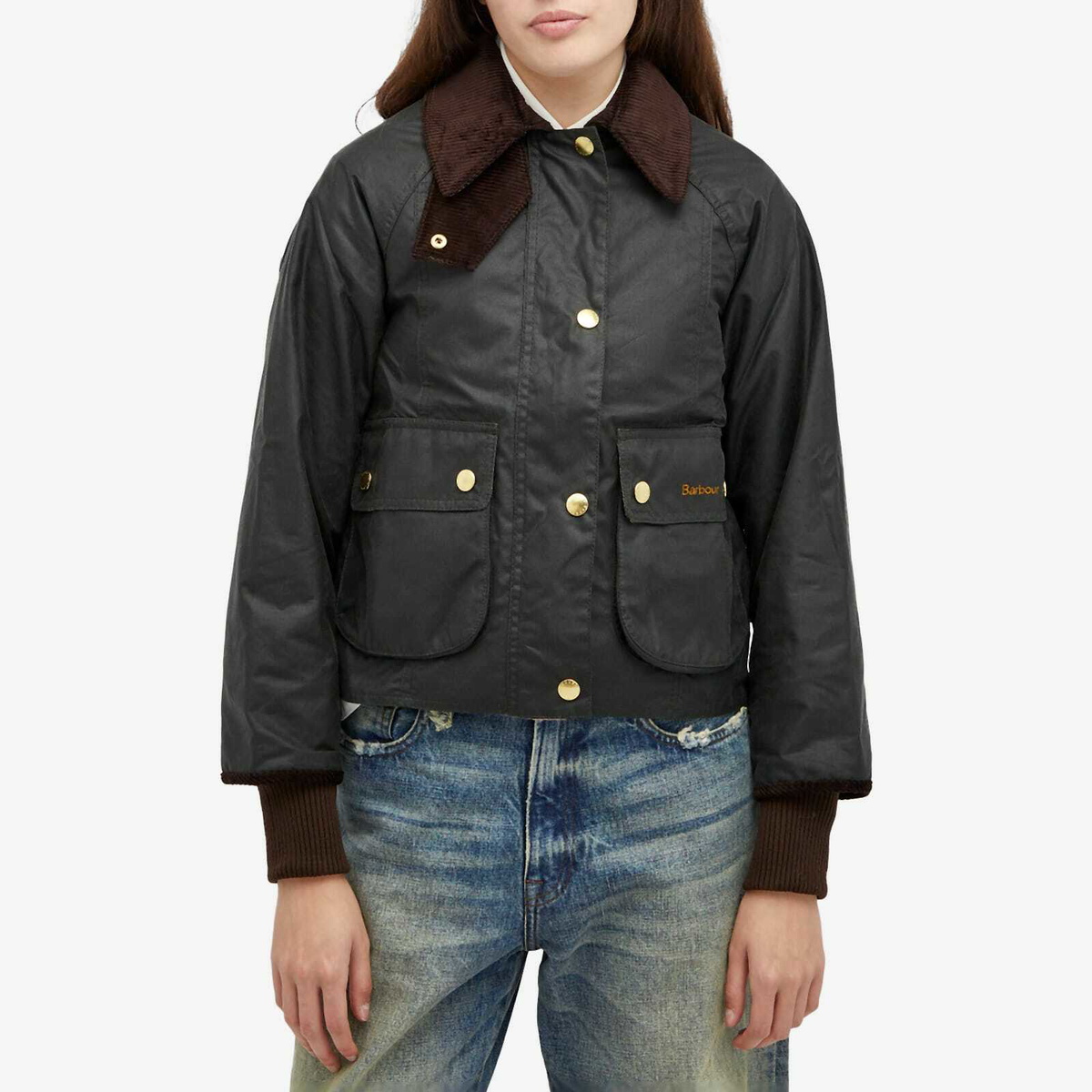 Barbour Women's Cropped Beadnell Wax Jacket in Sage/Ancient