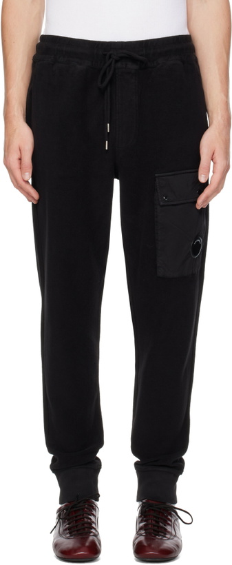 Photo: C.P. Company Black Diagonal Fleece Lens Cargo Sweatpants