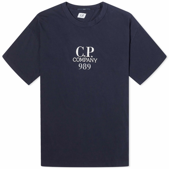 Photo: C.P. Company Men's Box Logo T-Shirt in Total Eclipse