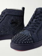 Christian Louboutin - Louis Spiked Glitter Suede-Trimmed Leather High-Top Sneakers - Blue