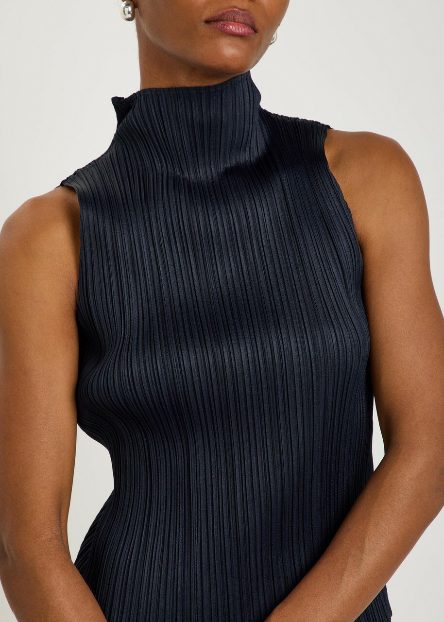 Pleats Please Issey Miyake Pleated Woven top Navy
