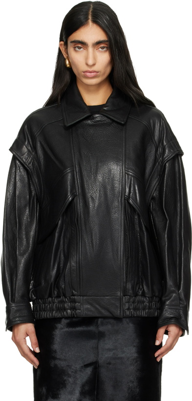 Photo: Nour Hammour Black Micah Leather Bomber Jacket