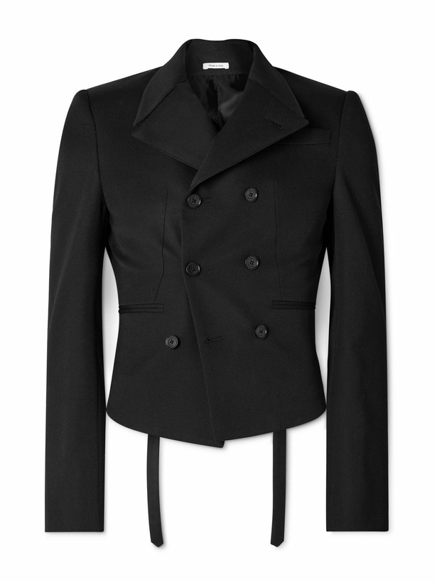 Photo: McQueen - Double-Breasted Asymmetric Wool-Gabardine Blazer - Black