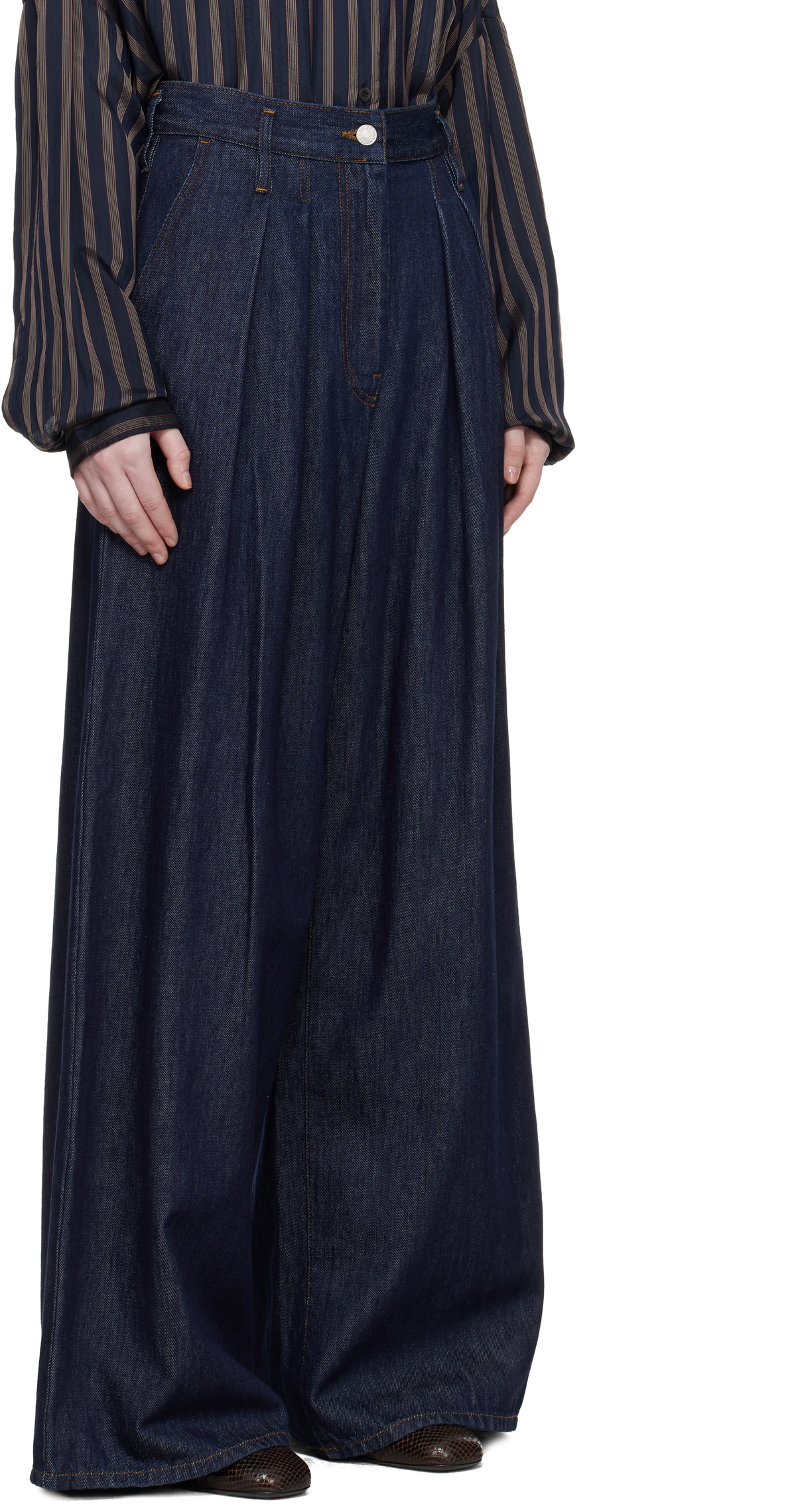 Dries Van Noten Indigo Wide Pleated Jeans