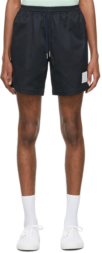 Photo: Thom Browne Navy Drawcord Rugby Shorts