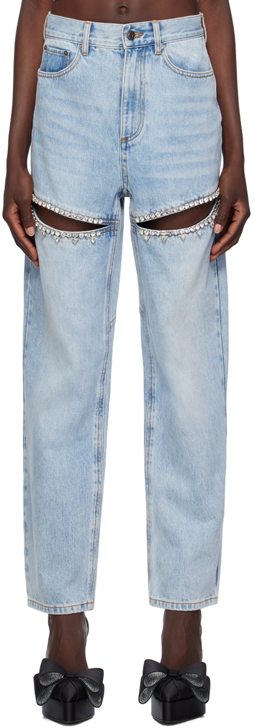 AREA Blue Crystal Slit Jeans AREA