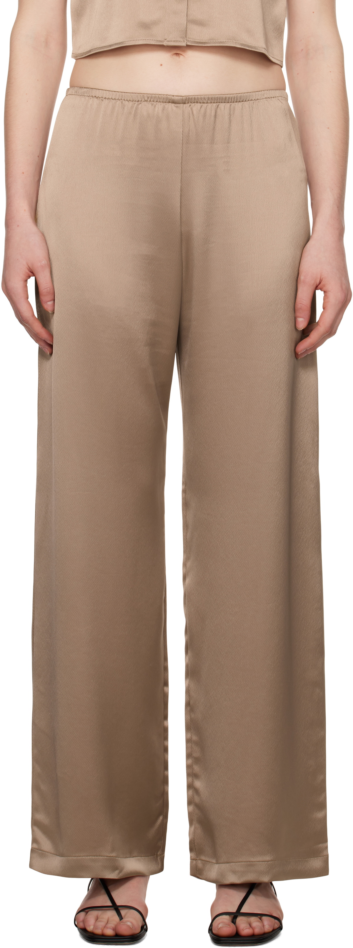 LESET Brown Barb Wide Leg Lounge Pants