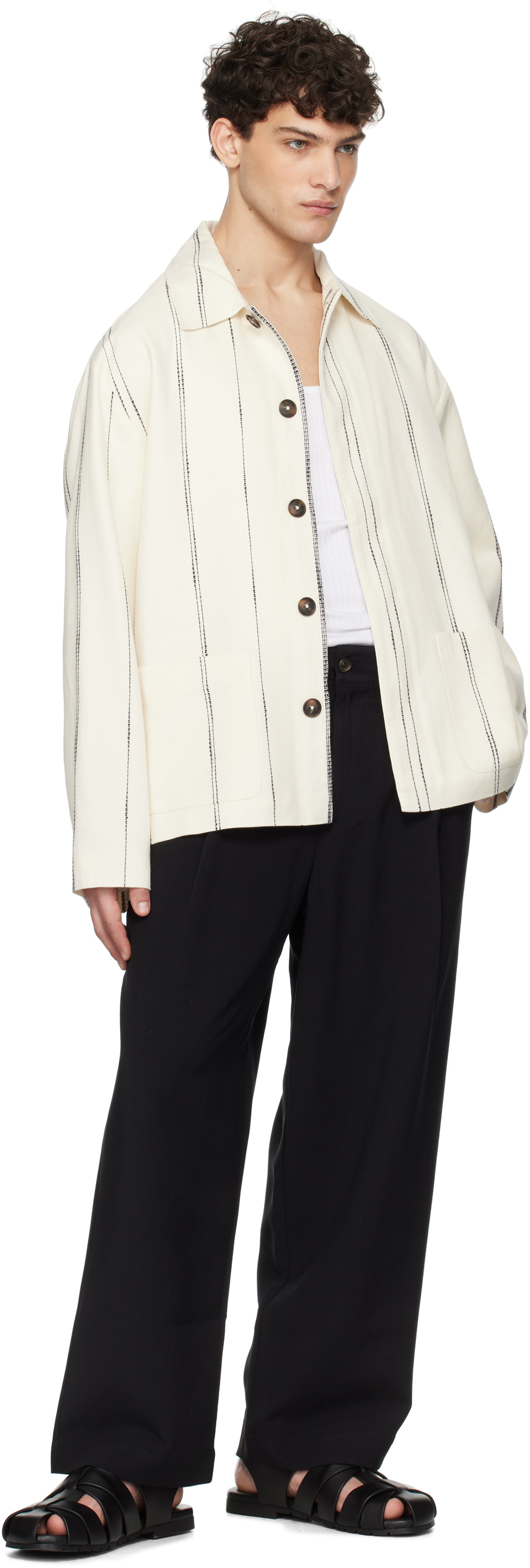 COMMAS Off-White Woven Stripe Resort Jacket