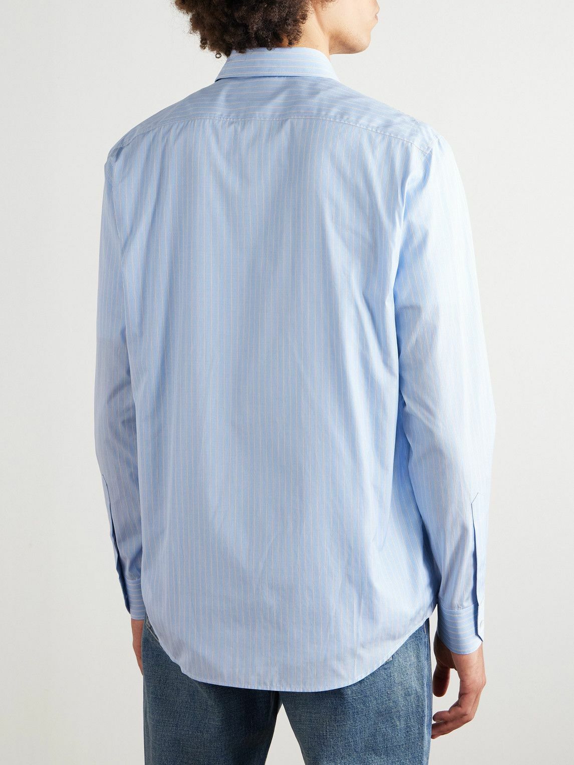 CELINE - Pinstriped Cotton-Poplin Shirt - Blue