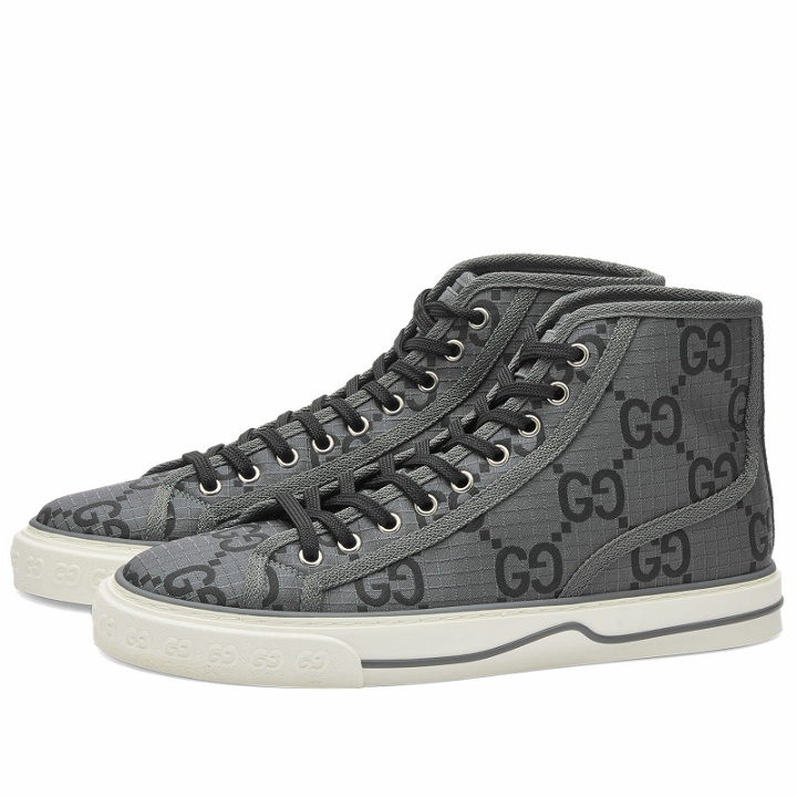 Photo: Gucci Men's Tennis Hi-Top Sneakers in Black/Grey