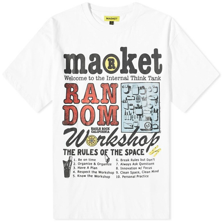 Photo: MARKET Men's Random Workshop Think Tank T-Shirt in White