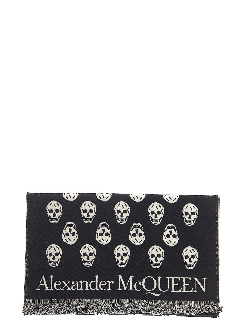 Alexander McQueen monogram-intarsia fringed scarf - Black