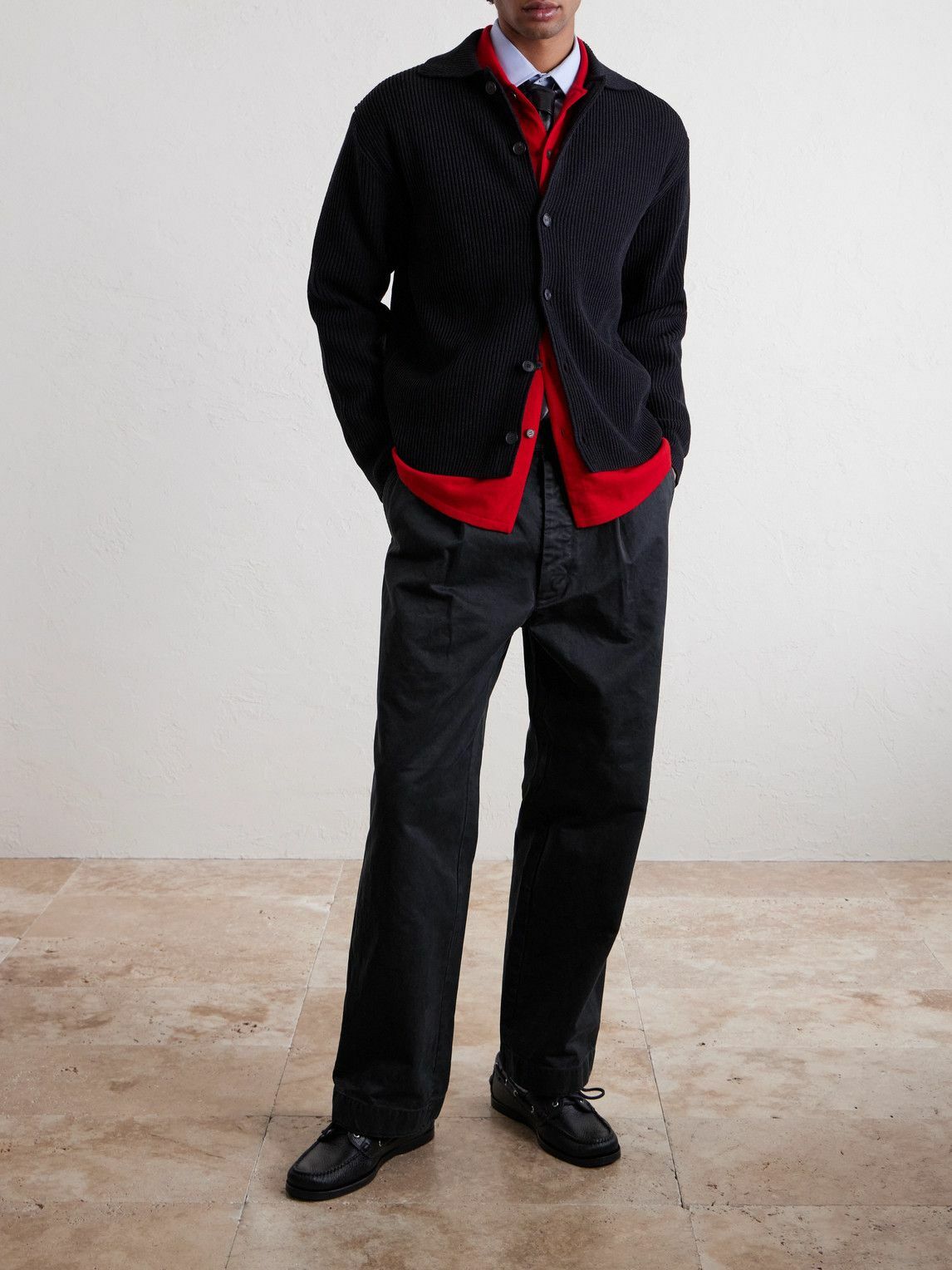 Auralee - Straight-Leg Pleated Cotton Chinos - Black
