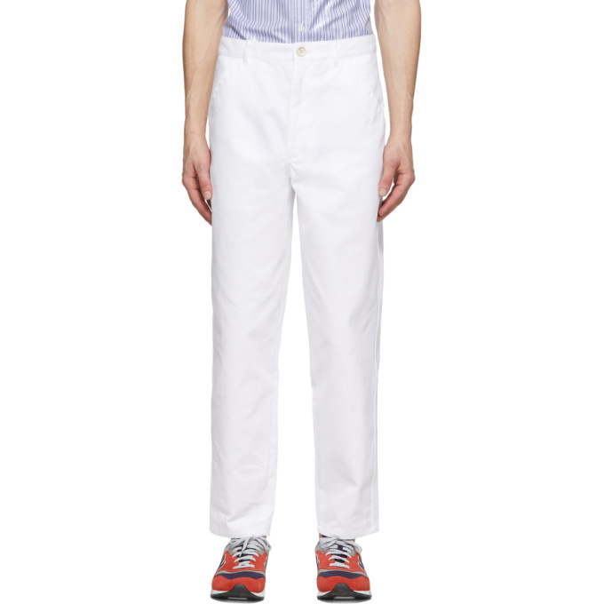 Photo: Comme des Garcons Shirt White Twill Workstitch Trousers