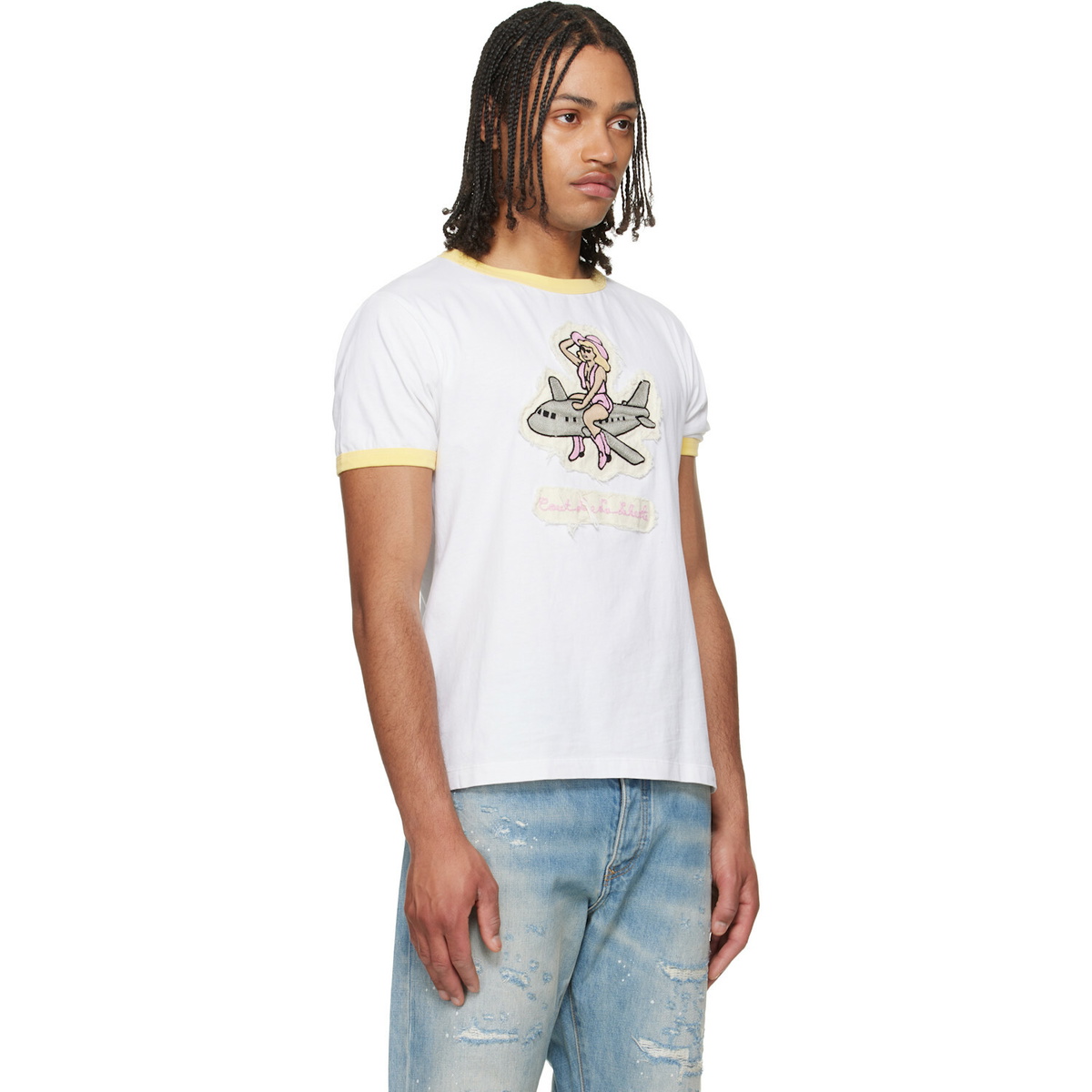 COÛT DE LA LIBERTÉ White Weston Mile High Embroidered Crew Ringer T-shirt