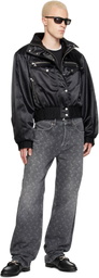 Marine Serre Black Satin Nylon Bomber Jacket