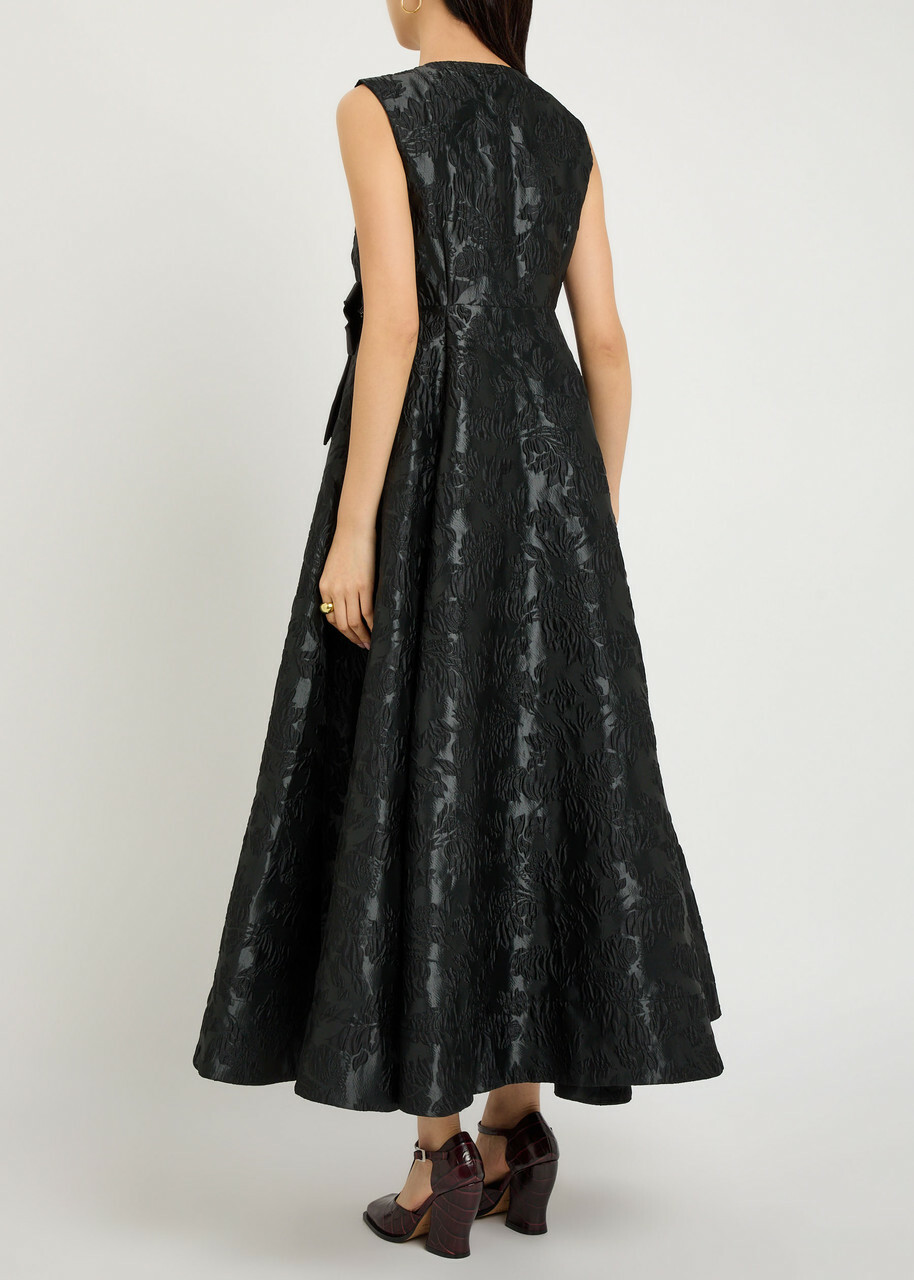 Ganni Floral-jacquard Cloqué Midi Dress Black