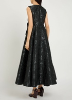 Ganni Floral-jacquard Cloqué Midi Dress Black