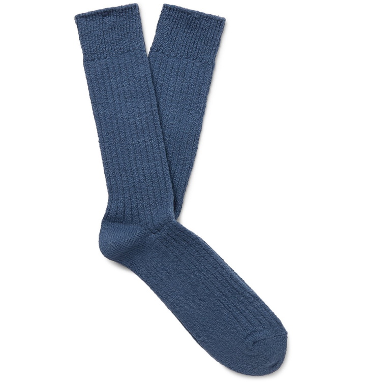 Photo: Anonymous Ism - Ribbed Cotton-Blend Socks - Blue