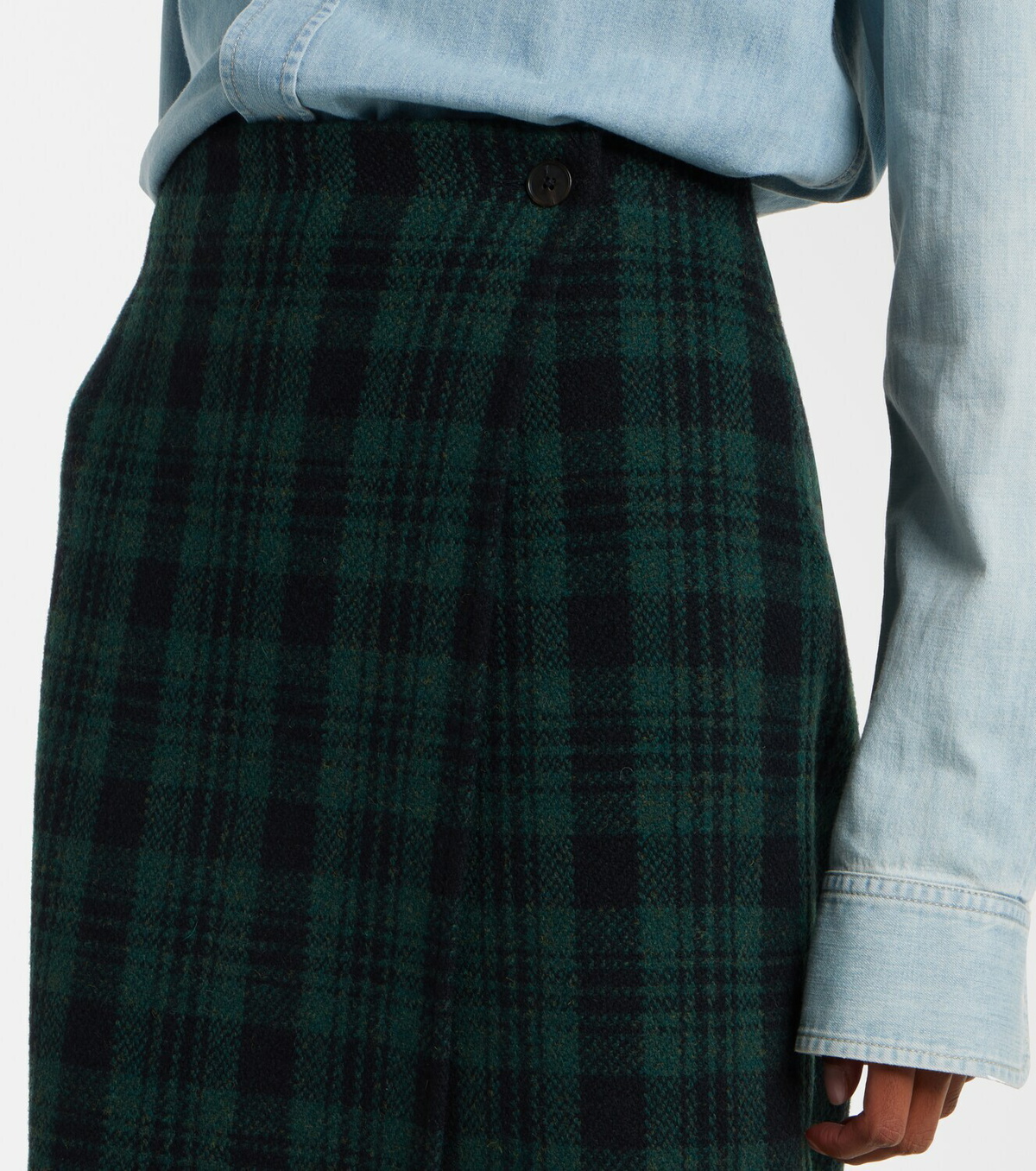 Polo Ralph Lauren Checked fringed wool-blend wrap skirt