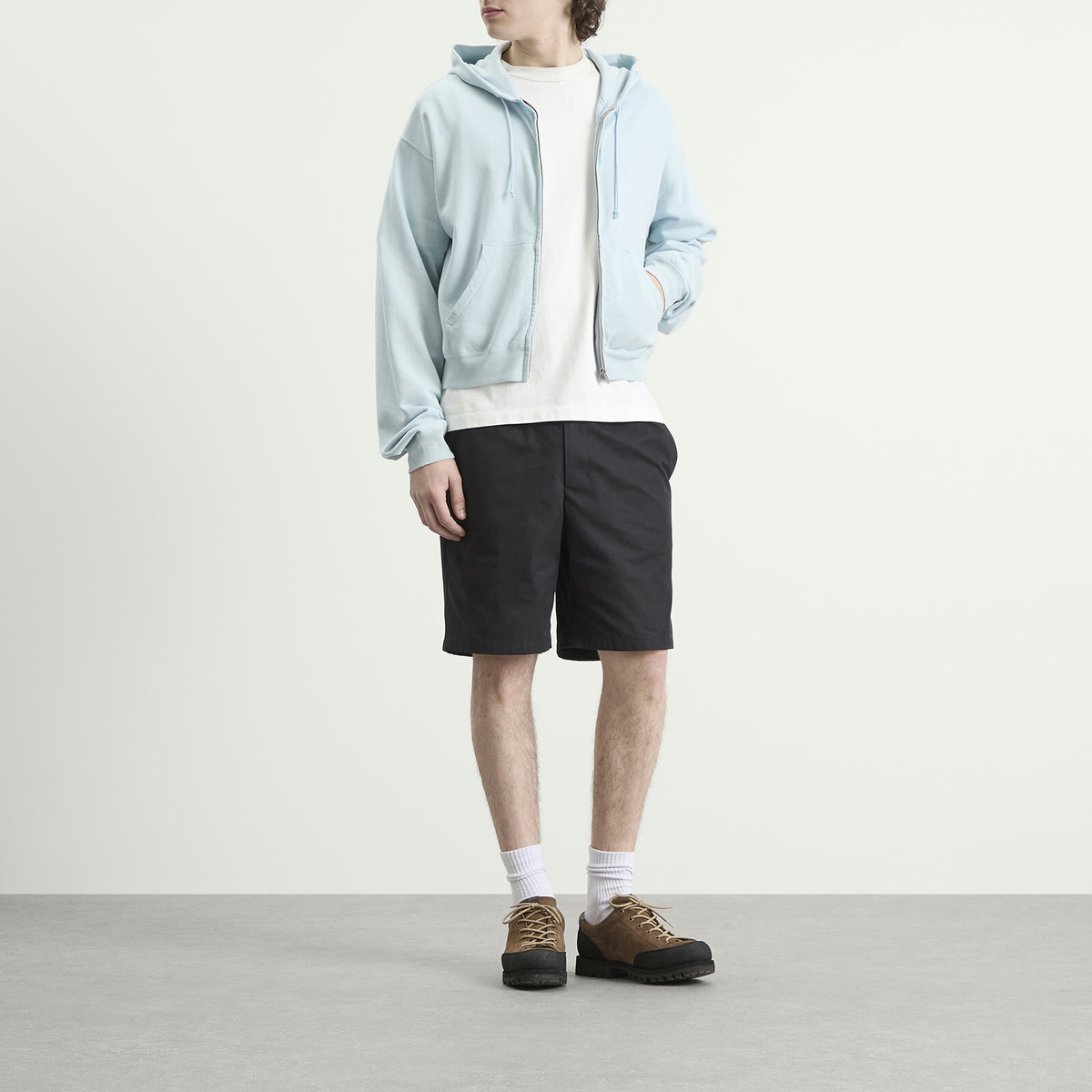 Auralee Men's High Twist Zip Hoodie in Pale Blue