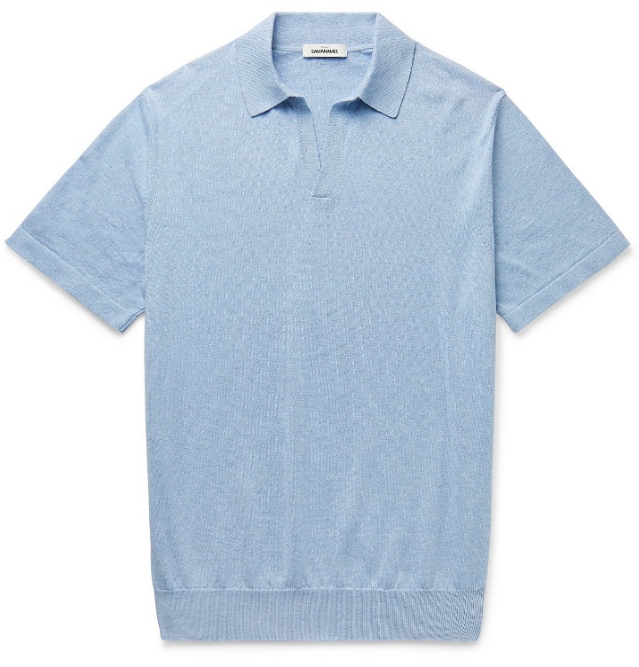 Photo: Saman Amel - Slim-Fit Cotton Polo Shirt - Blue