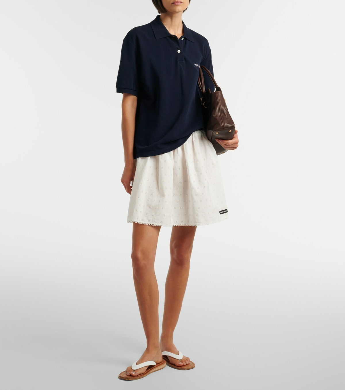 Miu Miu Cotton and linen-blend poplin miniskirt