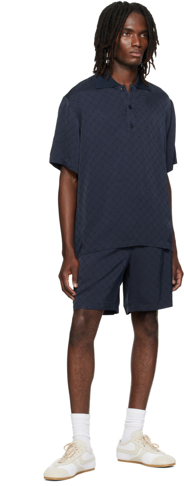 Casablanca Navy Viscose Monogram Shorts
