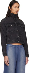 Alexander Wang Black Embossed Logo Pattern Denim Jacket