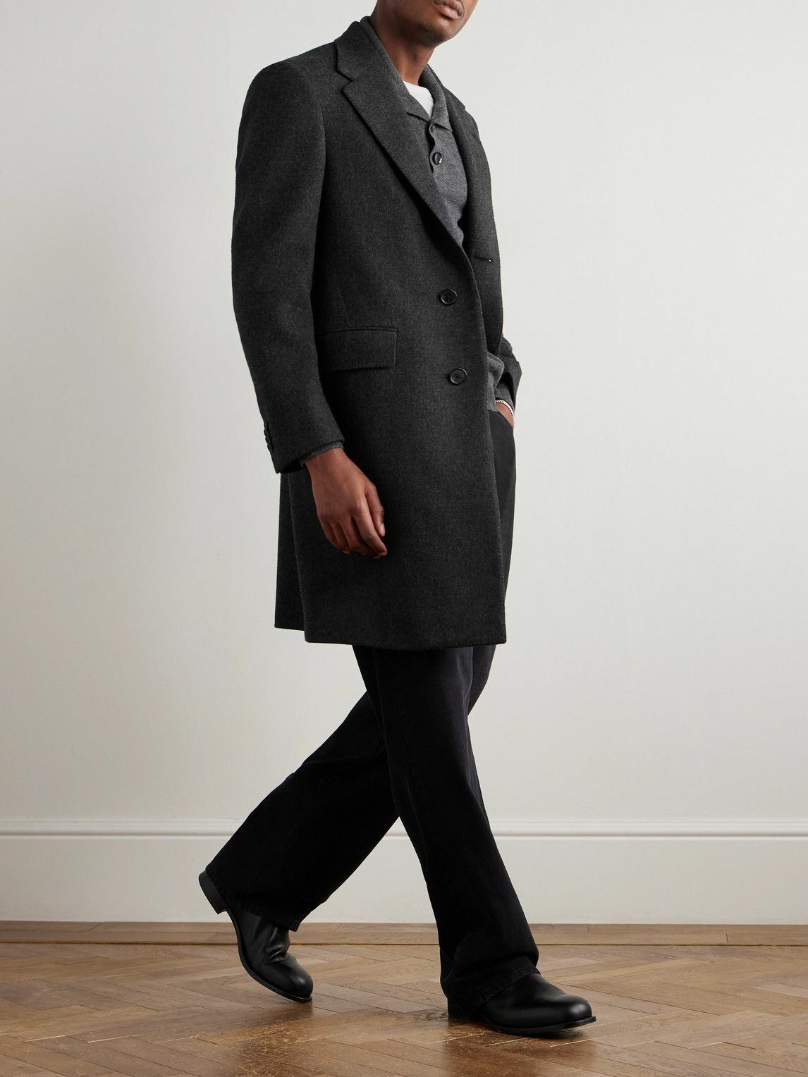 Caruso - Brushed Wool and Cashmere-Blend Overcoat - Black