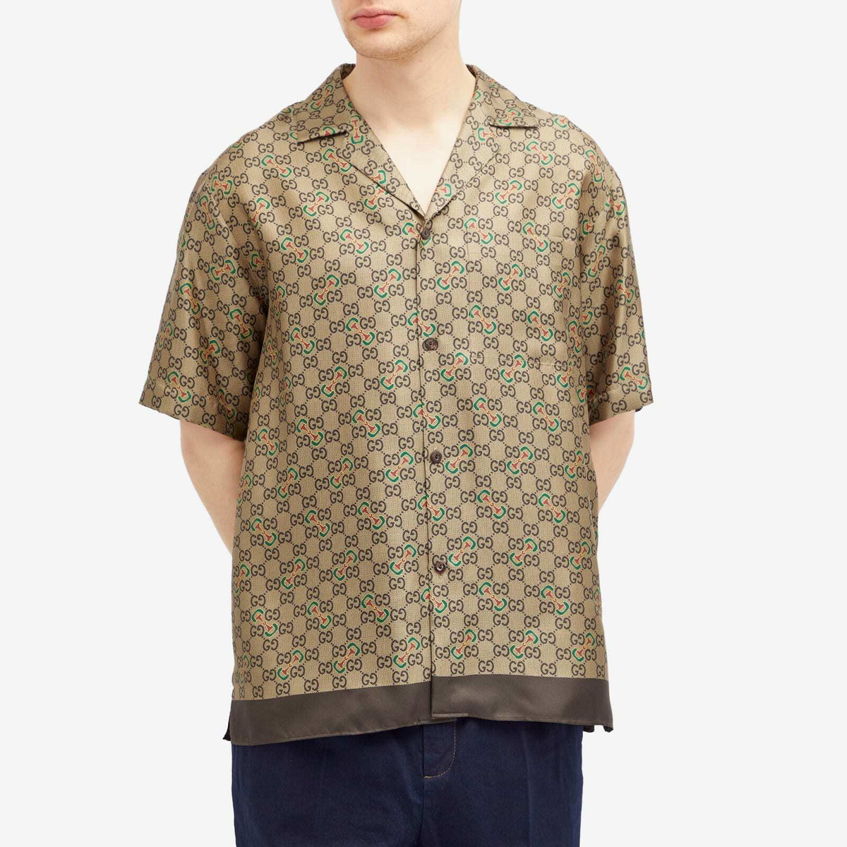 Gucci Men's Silk GG Monogram Vacation Shirt in Green Gucci