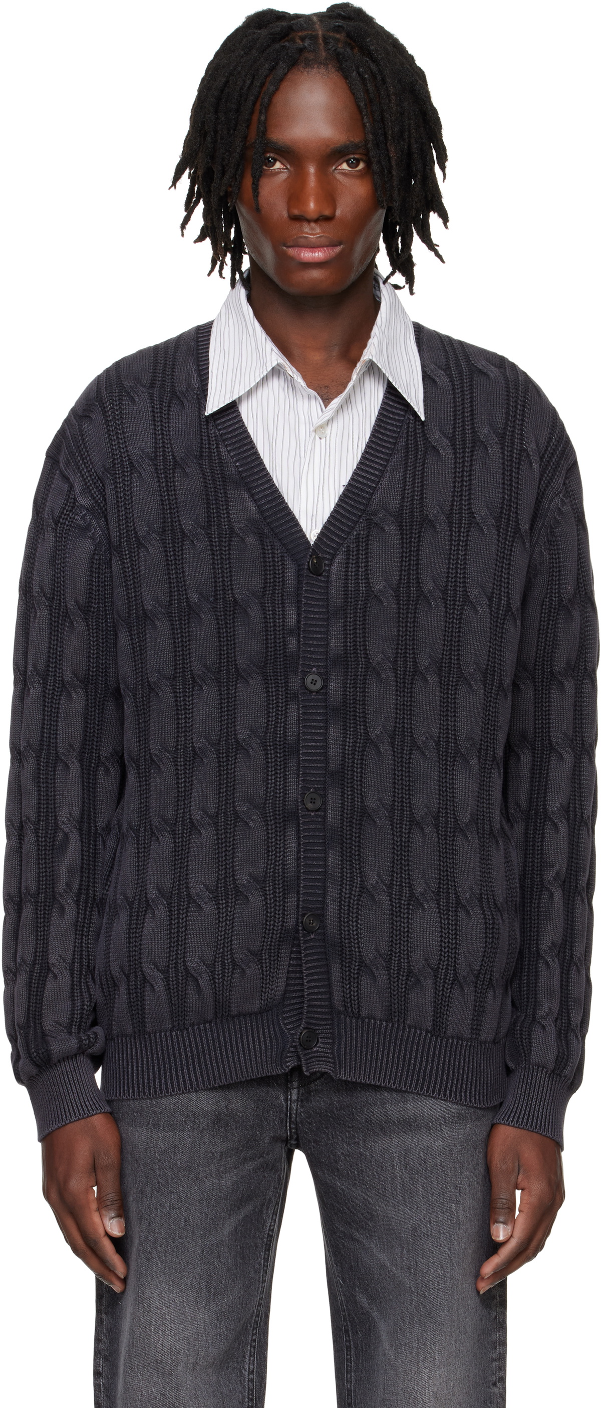 Solid Homme Gray V-Neck Washed Cardigan